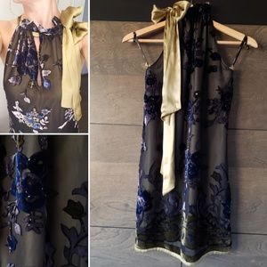 Hale Bob Burnout Velvet and Silk Halter Tie Dress